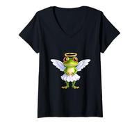 Donna Cute Frog Love Cupid Date San Valentino Maglietta con Collo a V