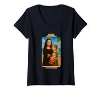 Donna Cute Funny Sarcastic Mona Lisa Concept Art Cartoon at Beach Maglietta con Collo a V