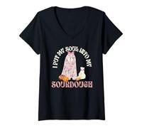 Donna Cute Ghost Bread Era Ho Messo la mia Anima nel Mio antipasto a lievitazione Naturale Maglietta con Collo a V