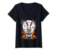 Donna Cute Ghost Bunny with Candy Spooky Ghost Halloween Costume Maglietta con Collo a V