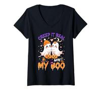 Donna Cute Ghost Couple Halloween Creep It Real with My Boo Maglietta con Collo a V