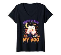 Donna Cute Ghost Couple Halloween Creep It Real with My Boo Maglietta con Collo a V