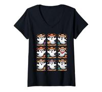 Donna Cute Ghost Cowboys Halloween Spooky Western Maglietta con Collo a V