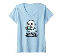 Donna Cute Ghost Halloween Spooky Boo Gamer Videogame Maglietta con Collo a V