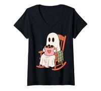 Donna Cute Ghost Hot Cocoa Cozy Comfort Theme Maglietta con Collo a V