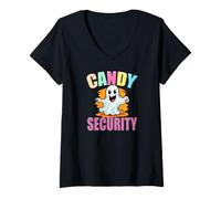 Donna Cute Ghost Police Security Candy Halloween Maglietta con Collo a V