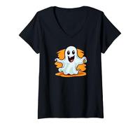 Donna Cute Ghost Police Security Candy Halloween Maglietta con Collo a V