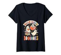 Donna Cute Ghost Reading Read More Libri Amante dei Libri Halloween Maglietta con Collo a V