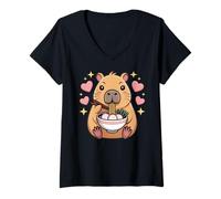 Donna Cute Girls Capybara Ramen Kawaii Tea Kawaii Capy Lover Maglietta con Collo a V