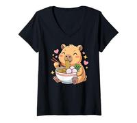Donna Cute Girls Capybara Ramen Kawaii Tea Kawaii Capy Lover Maglietta con Collo a V