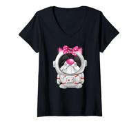 Donna Cute GNOME Cat Mom Graphic for Women Space Astronaut Cat Maglietta con Collo a V