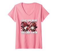 Donna Cute GNOME I Love You More The End I Win Pink Valentines Maglietta con Collo a V