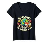 Donna Cute Go Planet Its Your Earth Day 2026 Insegnante Bambini Groovy Maglietta con Collo a V