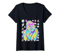 Donna Cute Gorilla con Cuori Occhiali da Sole Seashells Coastal Summer Maglietta con Collo a V