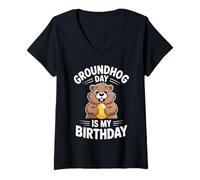 Donna Cute Groundhog Day Is My Birthday Funny Groundhog Kids Maglietta con Collo a V