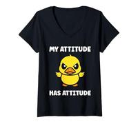 Donna Cute Grumpy Duck Animal Funny Defiance Bad Attitude Maglietta con Collo a V