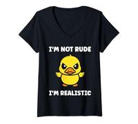 Donna Cute Grumpy Duck Animal Funny Defiance Not Rude Maglietta con Collo a V
