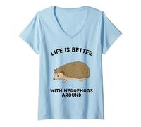 Donna Cute Hedgehog Lover La vita è migliore con i ricci in giro Maglietta con Collo a V