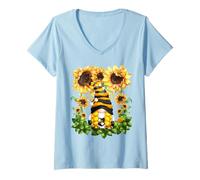 Donna Cute Honey Bee GNOME for Bee Keeper Women And Sunflower Mom Maglietta con Collo a V
