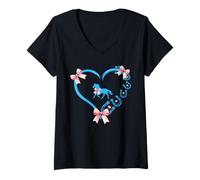 Donna Cute Horse Girl Coquette Blue Bow Heart Horseshoe Equestrian Maglietta con Collo a V