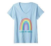 Donna Cute I Love My Aunts Rainbow Family Lesbian Aunt Couple Maglietta con Collo a V