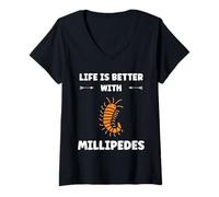 Donna Cute Insect Centipede Simple Life is Better with Millipedes Maglietta con Collo a V