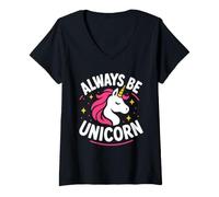Donna Cute Inspirational Positive Funny Always Be Unicorn Maglietta con Collo a V