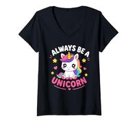 Donna Cute Inspirational Positive Funny Always Be Unicorn Maglietta con Collo a V