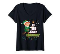 Donna Cute Is This Jolly Enough? Divertente Festa di Natale per Le Vacanze degli Elfi Maglietta con Collo a V