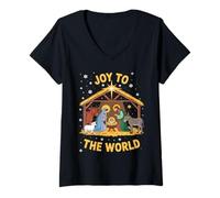 Donna Cute Joy To Carol - Costume da presepe mattutino Natalizio Maglietta con Collo a V