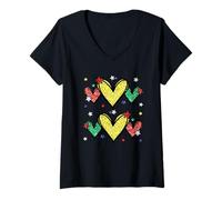 Donna Cute Juneteenth Heart Pattern for Black Pride Women African Maglietta con Collo a V