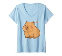 Donna Cute Kawaii Capybara Adorable Animal, Lover Chibi Pet Maglietta con Collo a V