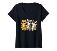 Donna Cute Kawaii Kitten Saxophone Trio Music Lovers Maglietta con Collo a V