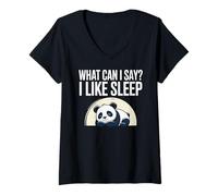 Donna Cute Kawaii Panda, What Can I Say? I Like Sleep Maglietta con Collo a V