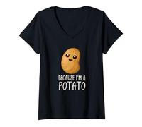 Donna Cute Kawaii Potato Smiling Funny Potato Humor Maglietta con Collo a V