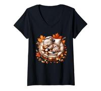 Donna Cute Kitten for Fall Autumn Vibes Sleepy Cat for Cat Lady Maglietta con Collo a V