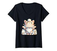 Donna Cute Kitten Grandpa Gnome For Women And Girls Kawaii Cat Maglietta con Collo a V
