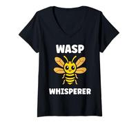 Donna Cute Little wasp Funny Minimalist Simple Whisperer wasp Maglietta con Collo a V