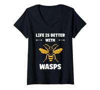 Donna Cute Little wasp Simple Funny life is better with wasps Maglietta con Collo a V