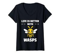 Donna Cute Little wasp Simple Funny life is better with wasps Maglietta con Collo a V