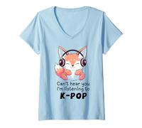 Donna Cute Merch Fox Non riesce a sentirti, STO ascoltando KPOP Maglietta con Collo a V