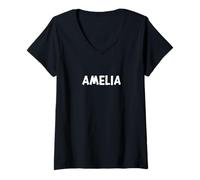 Donna Cute Modern Comic-Style White Font Amelia Maglietta con Collo a V