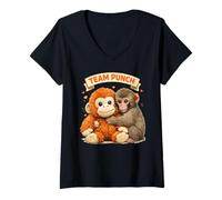 Donna Cute Monkey Punch Panchi Kun Japan Baby Monkey Team Punch Maglietta con Collo a V