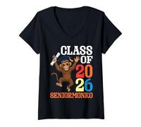 Donna Cute Monkey Seniormonko Class of 2026 Senior Graduation Day Maglietta con Collo a V