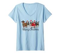 Donna Cute Mooey Christmas Cow Maglietta con Collo a V