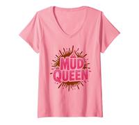 Donna Cute Mudd Queen Run Trail Mudding Buddies Pink Muddy Squad Maglietta con Collo a V