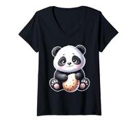 Donna Cute Panda Cucciolo Baby Chibi Maglietta con Collo a V