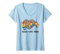 Donna Cute Peace Love Pride LGBT - Mese dell'orgoglio LGBTQ con cuore leopardato Maglietta con Collo a V