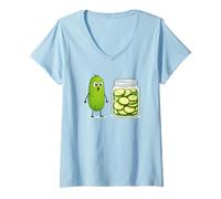 Donna Cute Pickle And Pickle Jar Visual Joke Maglietta con Collo a V