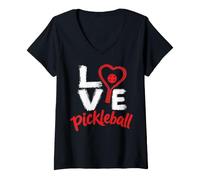 Donna Cute Pickleball Valentines I Love Pickle Ball Maglietta con Collo a V